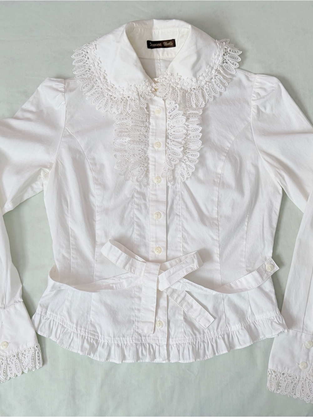 Innocent World Lolita White Lace-Trim women’s Button-Front Blouse